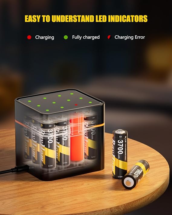12 Pack Rechargeable AA Lithium Batteries with Charger for Blink Camera