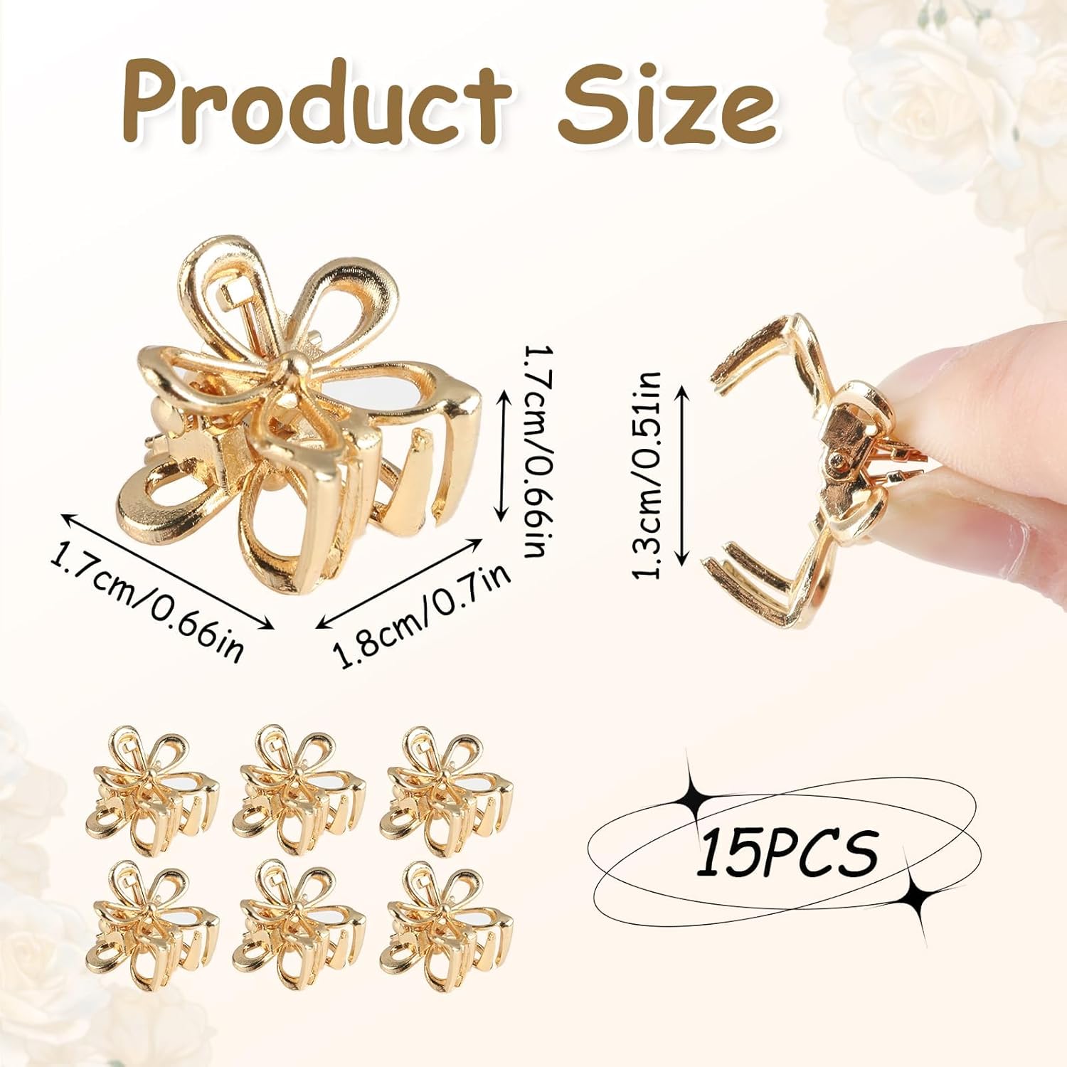 15 PCS Small Flower Gold Hair Clips for Women Cute Mini Tiny Little Sparkling Metal Flower Sweet Gold Artificial Bangs Nonslip Hair Claw Clips Decorative Cute Hair Accessories for Women Girls Gift - Image 5