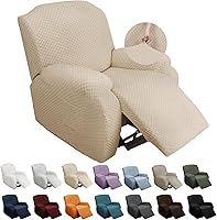 Vista 38 de YEMYHOM Funda elástica de 4 piezas para silla reclinable de jacquard con bolsillo lateral, antideslizante, ajustable, protector de muebles con parte