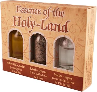 Christian Blessing Gift Set Kit Symbols 3 Bottles Blessed Pure Olive Oil Holy Water Container Glass Bethlehem Soil from Holy Land Earth Catholic Prayer Jerusalem 2/5cm 10ml 0.3 oz Each