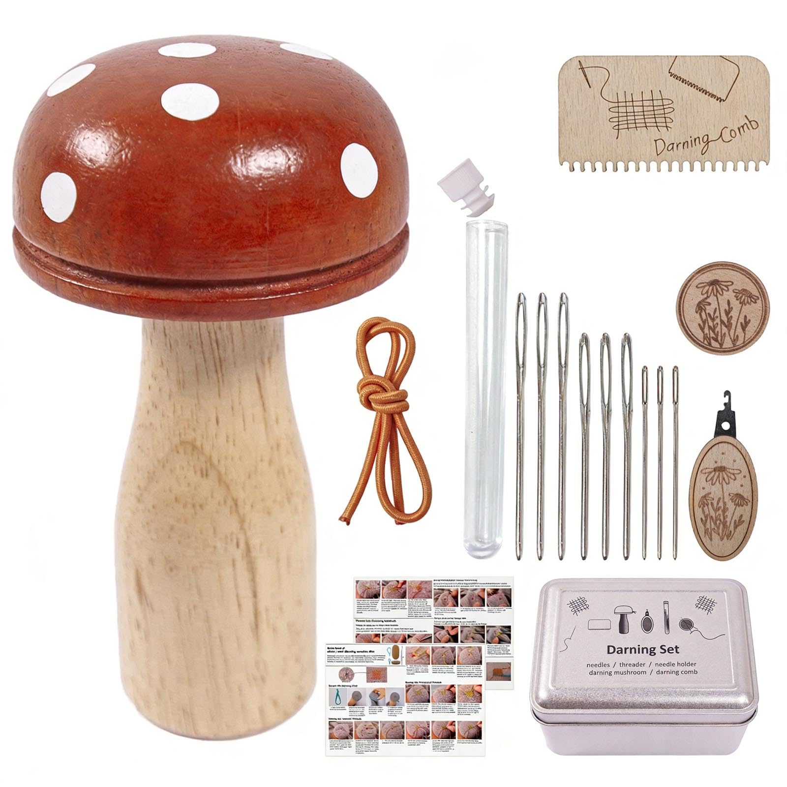 Jazuaiao Sturdy Wood Mushroom Darning Set Providing Secure for Fabric Repair Sewing and Crafting Activity for Home Use Mushroom Knitting Set