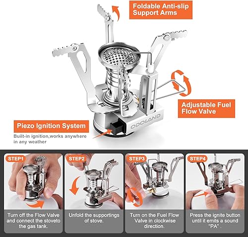 Miniatura 6 de Odoland Juego de ollas y sartenes de acero inoxidable para acampar, 13 piezas, con estufa de camping portátil, kit de desorden con tazas, tenedores,