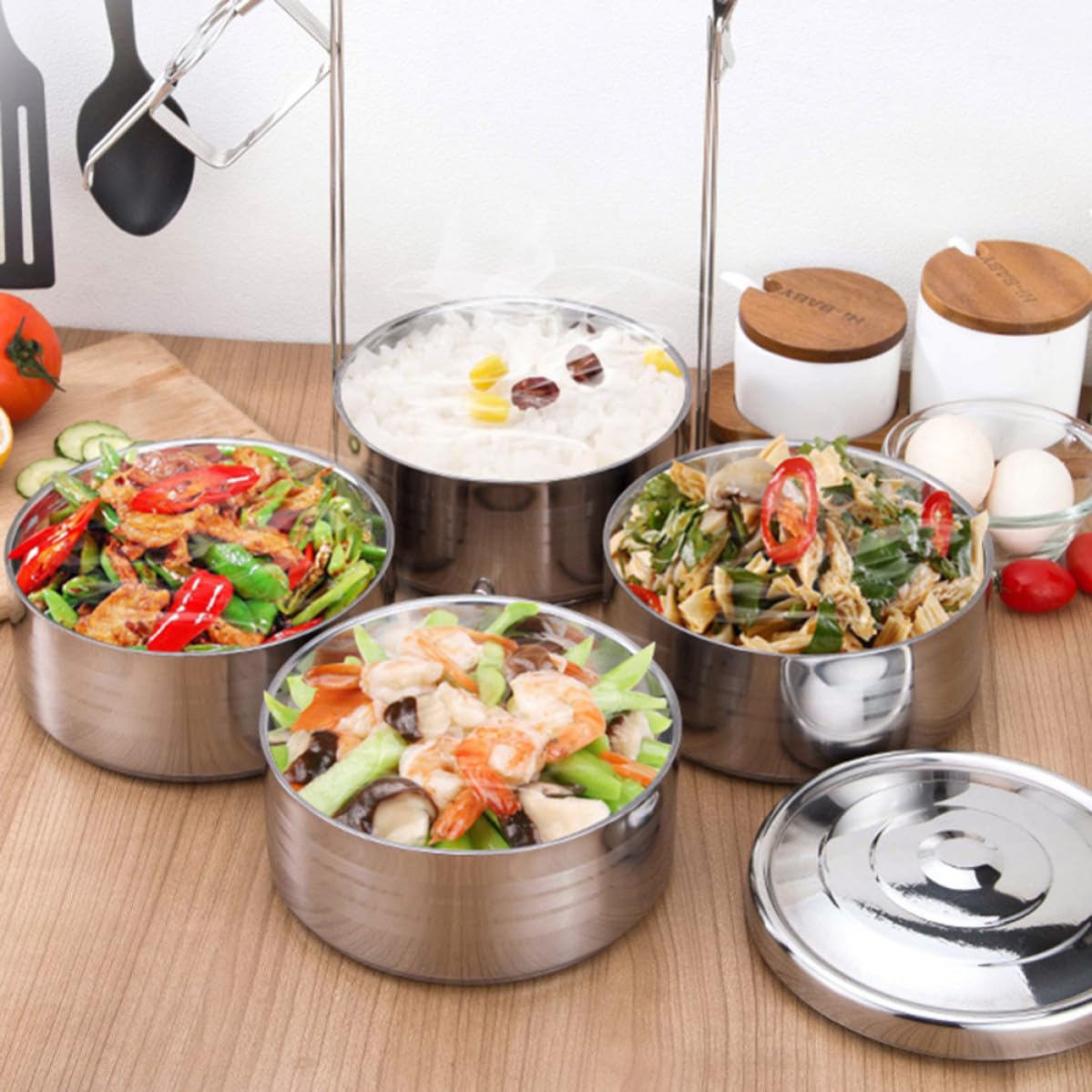 OSALADI Isolierte Lunchbox aus Edelstahl mit 4 Fächern Korrosionsbeständig und Tragbar für Schule und Zuhause als Praktischer Lebensmittelbehälter