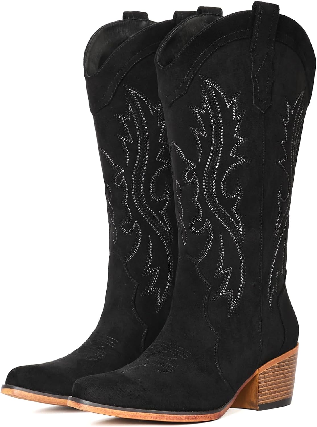 IUV Cowboy Boots For Women Western Cowgirl Boots with Chunky Heel Mid Calf Snip Toe Ideal for low insteps