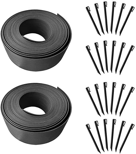 Kit de bobina de borde paisajístico de 4 pulgadas de alto para terraza con 24 picos de 10 pulgadas, 80 pies, marrón