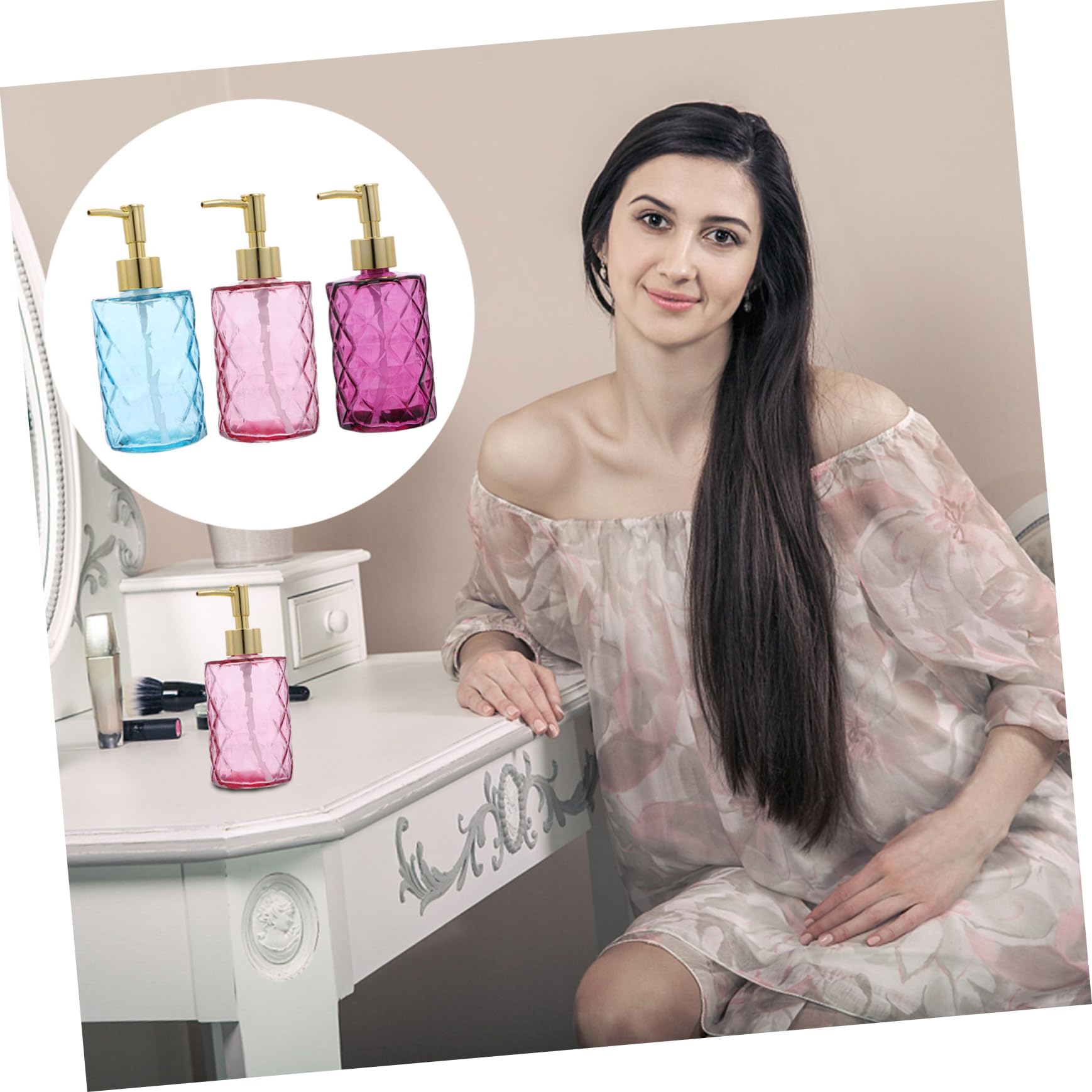 Set di 3 Dispenser Bottiglia a Pompa in Vetro per Body Wash