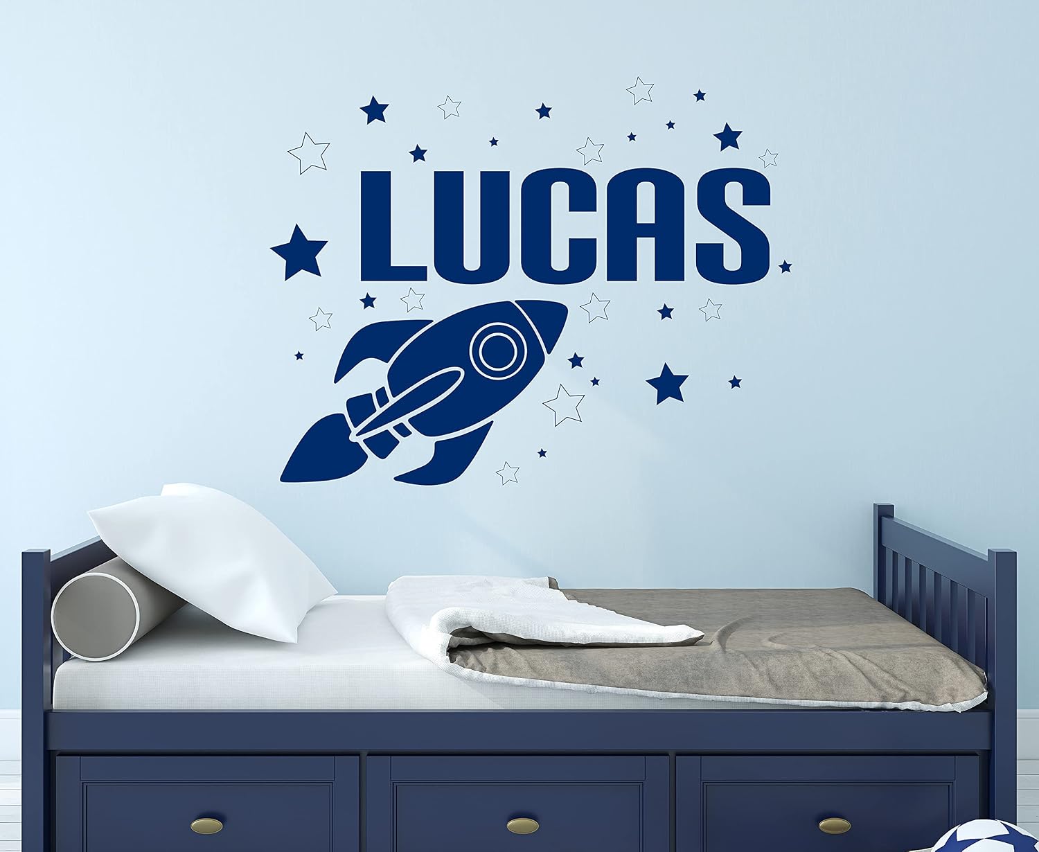 Personalized Rocket Name Wall Decal - Rocket Wall Decals - Nursery Wall Decals - Space Boy Room Decor Vinyl Wall Art Custom Sticker (48"W x 38"H)