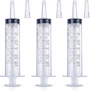 HAKACC 3 Pack 60ml Plastic Syringe, No Needle Catheter Tip | Clear Scale Marking, for Pet Feeding, Garden Dispensing, Handcraft Production, Laboratory Liquid Measuring