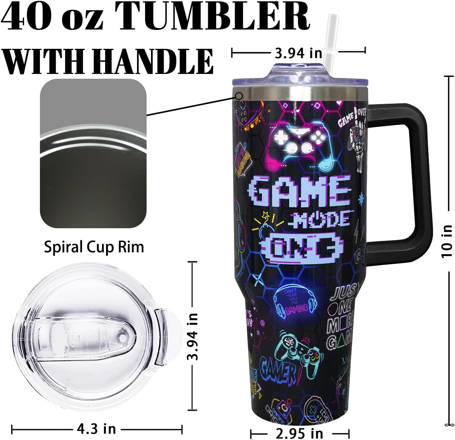 40oz Gamer Tumbler With Handle Lid and Straw,Cool Gamer Gift For Boys/Girls,Video Game Gifts,Gaming Gifts For Men/Women Stainless Steel Insulated Bottle Travel Mug Coffee Cup