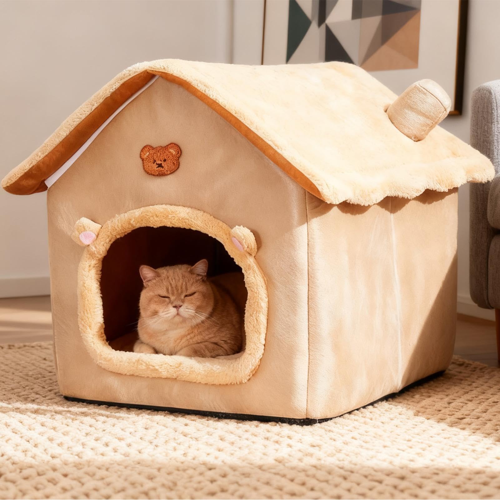 Cama Cueva para Gatos Plegable Con Cojín Extraíble | Cálido Y Para Gatos Y Cachorros Para Gatitos Cachorros Dormir Invierno Dormitorio Sala Balcón Apartamento Decoración
