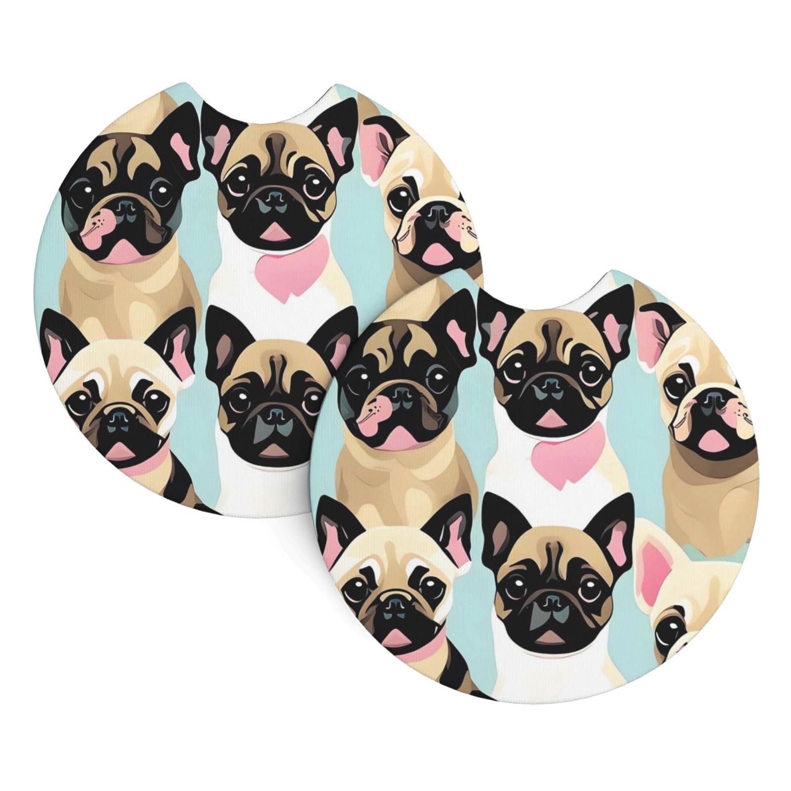 2 Pack Car Coaster for Cup Holders Cute Chihuahua Pug Car Cup Coaster 2.7" Neoprene Non-Slip Automotive Cup Mat Universal Auto Car Interior Accessories for Women Men Cup Pad