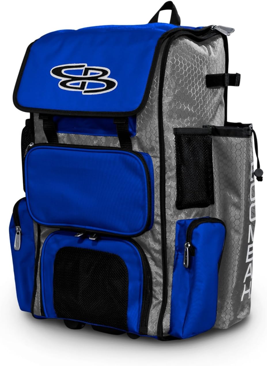 Boombah Rolling Superpack Baseball/Softball Gear Bag - 23-1/2" x 13-1/2" x 9-1/2" - Telescopic Handle and Holds 4 Bats - Wheeled Version