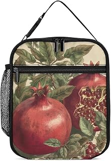 Insulated Lunch Bag Berries of Pomegranate Printed Lunch Box,Work Cooler Bag Portable Lunch Pail Tote Bag for Work, Travel, Picnic