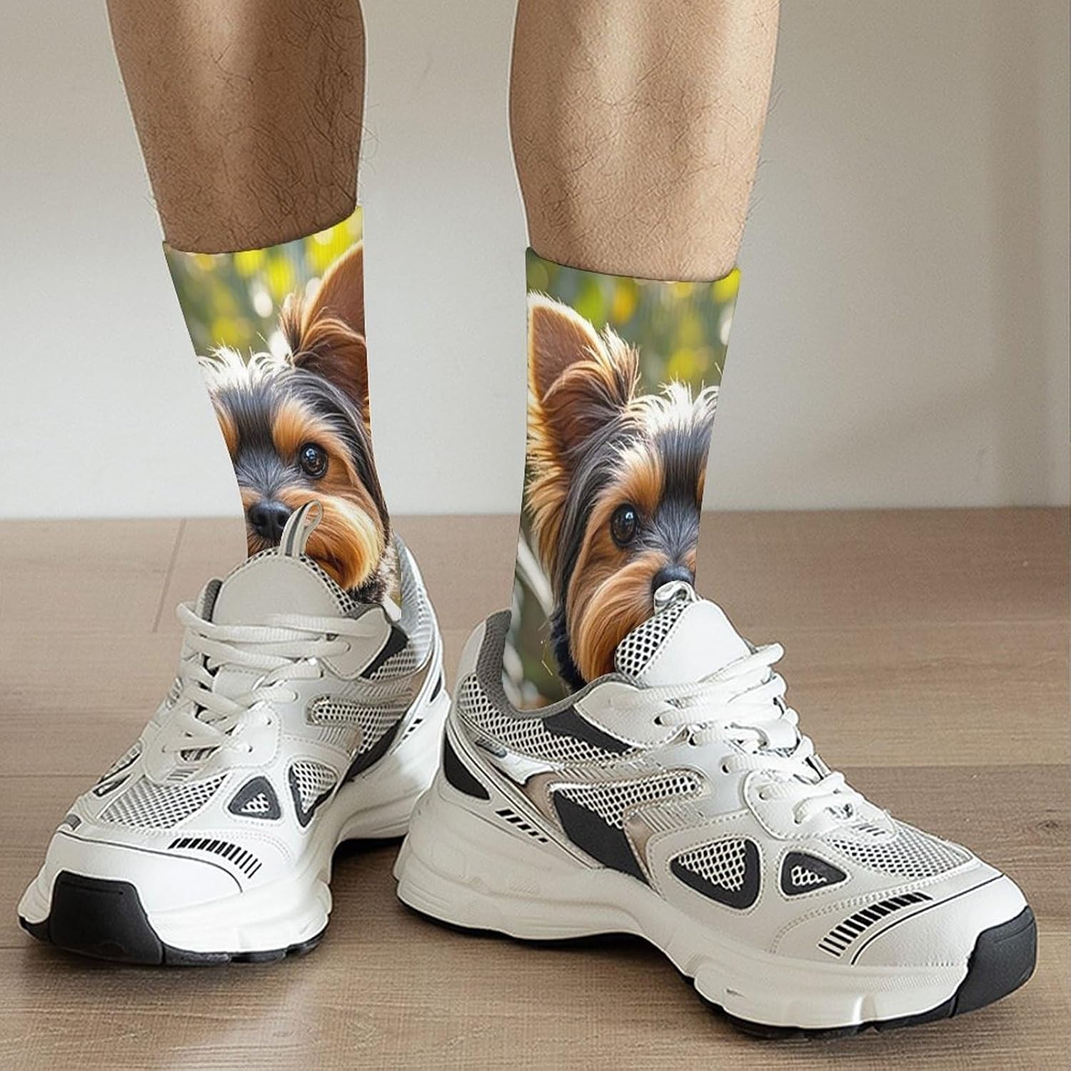 Breathable Sports Socks, Moisture Wicking, Lightweight Crew Socks | Yorkie Floral Athletic Calf Socks for Women Men, Casual, Anti-Slip, Multifunctional Work Socks