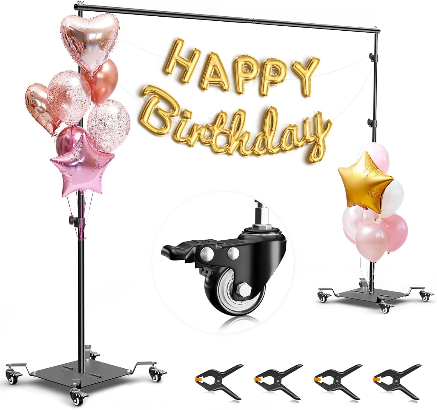 EMART Backdrop Stand with Wheels, 8.5x10ft Adjustable Photo Background Holder with Heavy Duty Metal Flat Base, Pipe and Drape Frame for Parties Wedding Photography Decoration