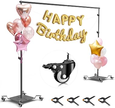 EMART Backdrop Stand with Wheels, 8.5x10ft Adjustable Photo Background Holder with Heavy Duty Metal Flat Base, Pipe and Drape Frame for Parties Wedding Photography Decoration