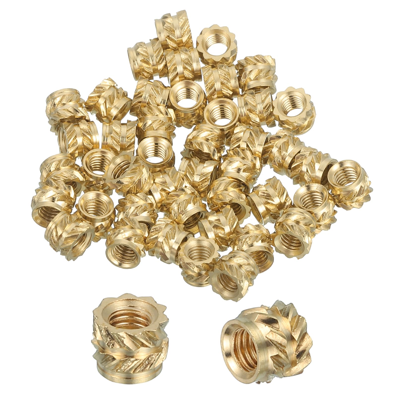 sourcing map 46 Pcs Threaded Inserts, M3 Brass Heat Set Insert for 3D Printing and Plastic Material Female Knurled Insert Nuts for Laptops Electronic Products, M3x5x4mm