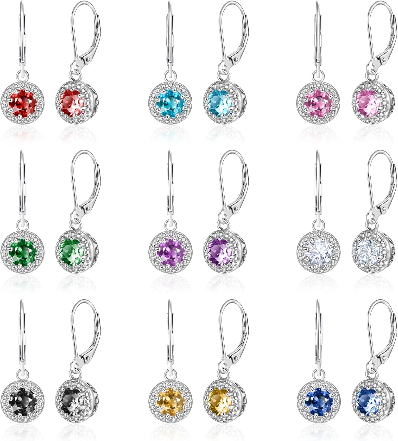 Dangle Earrings for Women Multicolor Crystal Drop Earrings Set and Fashion Cubic Zirconia Leverback Earrings 925 Silver Hypoallergenic Dangle Earrings Trendy Jewelry Gifts for Women
