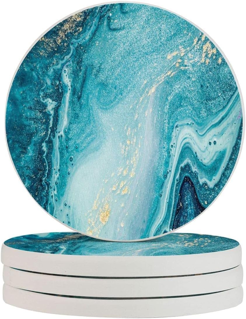 Teal Coasters for Drinks Absorbent Stone Coasters Set of 4
