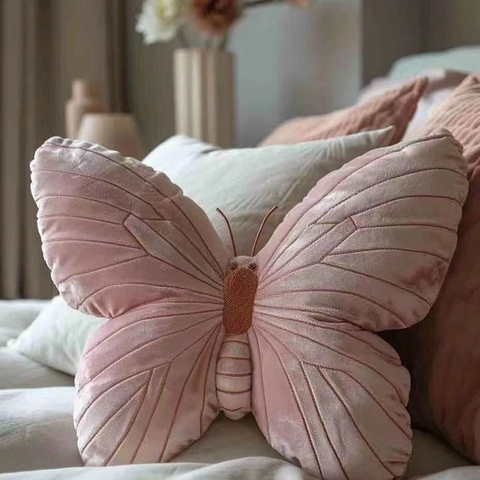 June Garden Cuscino Decorativo A Forma Di Farfalla – Morbido Peluche Rosa 40x30 Cm