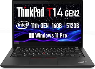 Lenovo ThinkPad T14 Gen 2 PC portátil, 14" Full HD (1920 x 1080), 11.ª generación Quad-Core i5-1145G7, 16 GB DDR4, 512 GB SSD, Teclado retroiluminado, HDMI, Windows 11 Pro (Reacondicionado)