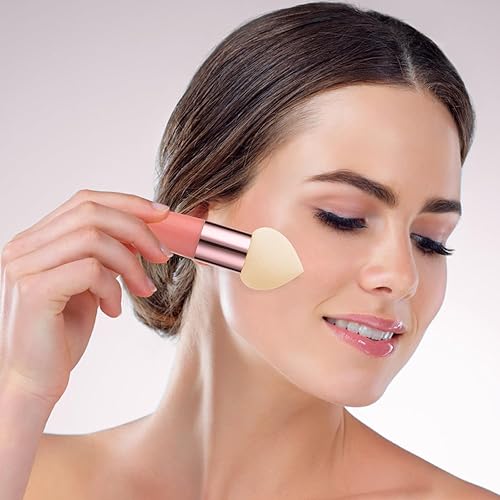 Miniatura 5 de Sibba Esponja de maquillaje, 3 piezas, base para licuadora de belleza, corrector, mezcla, cosméticos, mini aplicador de cepillo en ángulo, mango