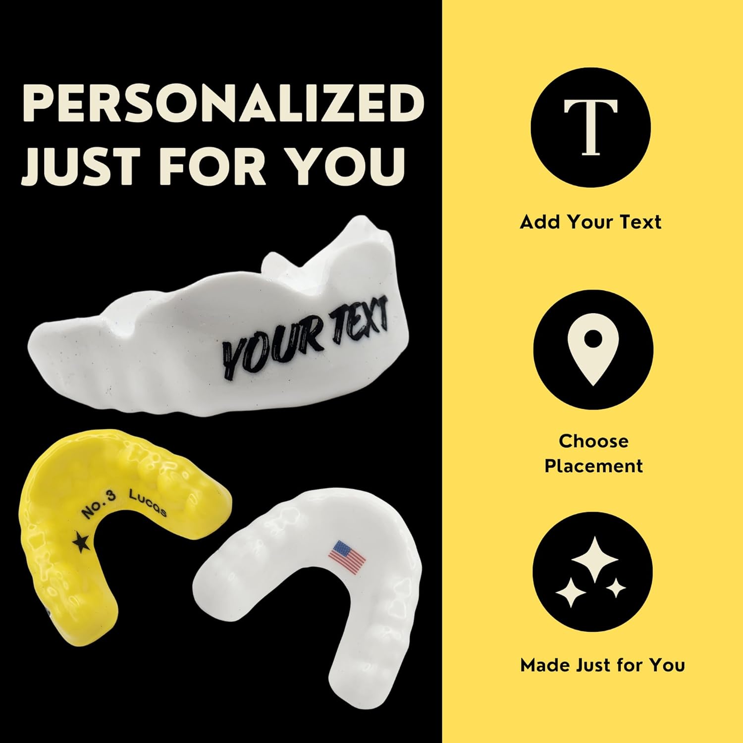 Custom Sports Mouthguard – Handcrafted, Multi-Layer High-Impact Protection, Personalized Name/Number, for Boxing, MMA, Muay Thai, Kickboxing, Football, Basketball -Yellow
