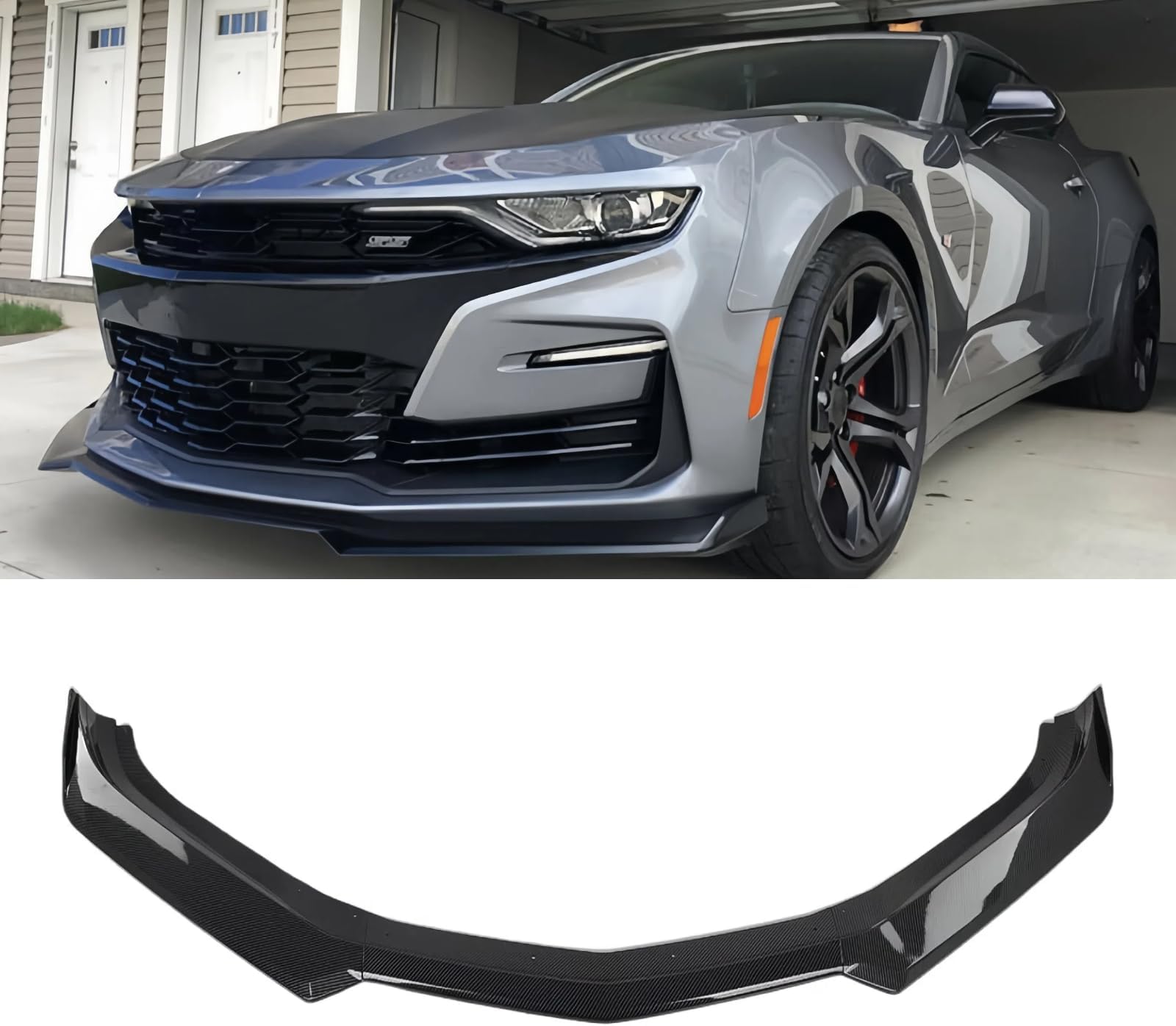 SOSEGA Compatible with for Camaro SS 2016-2024 / LS LT RS 2019-2024 ABS Plastic 5 Pcs Front Bumper Lip Splitter Spoiler (Carbon Fiber Print)