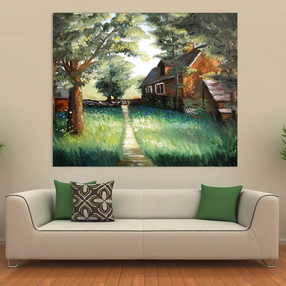 Inephos Unframed Canvas Painting - The Road to Home - Countryside Theme Beautiful Wall Painting for Living Room, Bedroom, Office, Hotels, Drawing Room (91cm X 76cm)