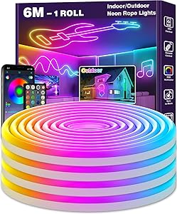 LETIANPAI 6m Neon LED Strip, Flexible LED Strips, Control with App/Remote, Multiple Modes, Waterproof, Music Sync Gaming S…