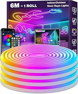 LETIANPAI 6m Neon Rope Lights, Multiple Modes,Flexible LED Cord Lights Controlled with App/Remote, IP65 Outdoor RGBWaterpr...