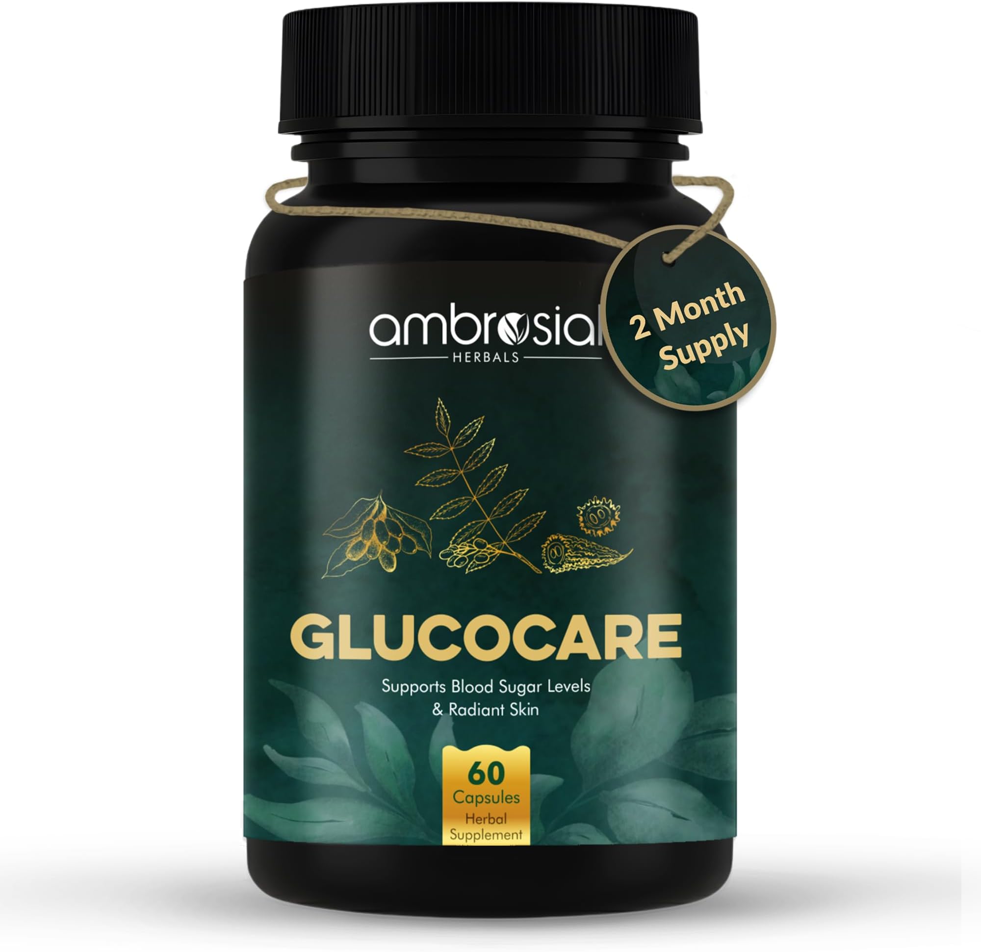 โ Glucocare | Bitter Melon | Neem | Black Plum (Jamun) | Sugar & Diabetes Support | Helps in Balancing Blood Sugar | 100% Natural Ingredients (Pack of 1-60 Tablets)