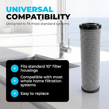 1 Micron 10 x 2.5 Activated Carbon Whole House Water Filter Replacement Charcoal Block Cartridge Set - Coconut Shell Carbon - Fits Whole Home/Under-Sink Systems, Reduces Chlorine & Odor - 4-Pack