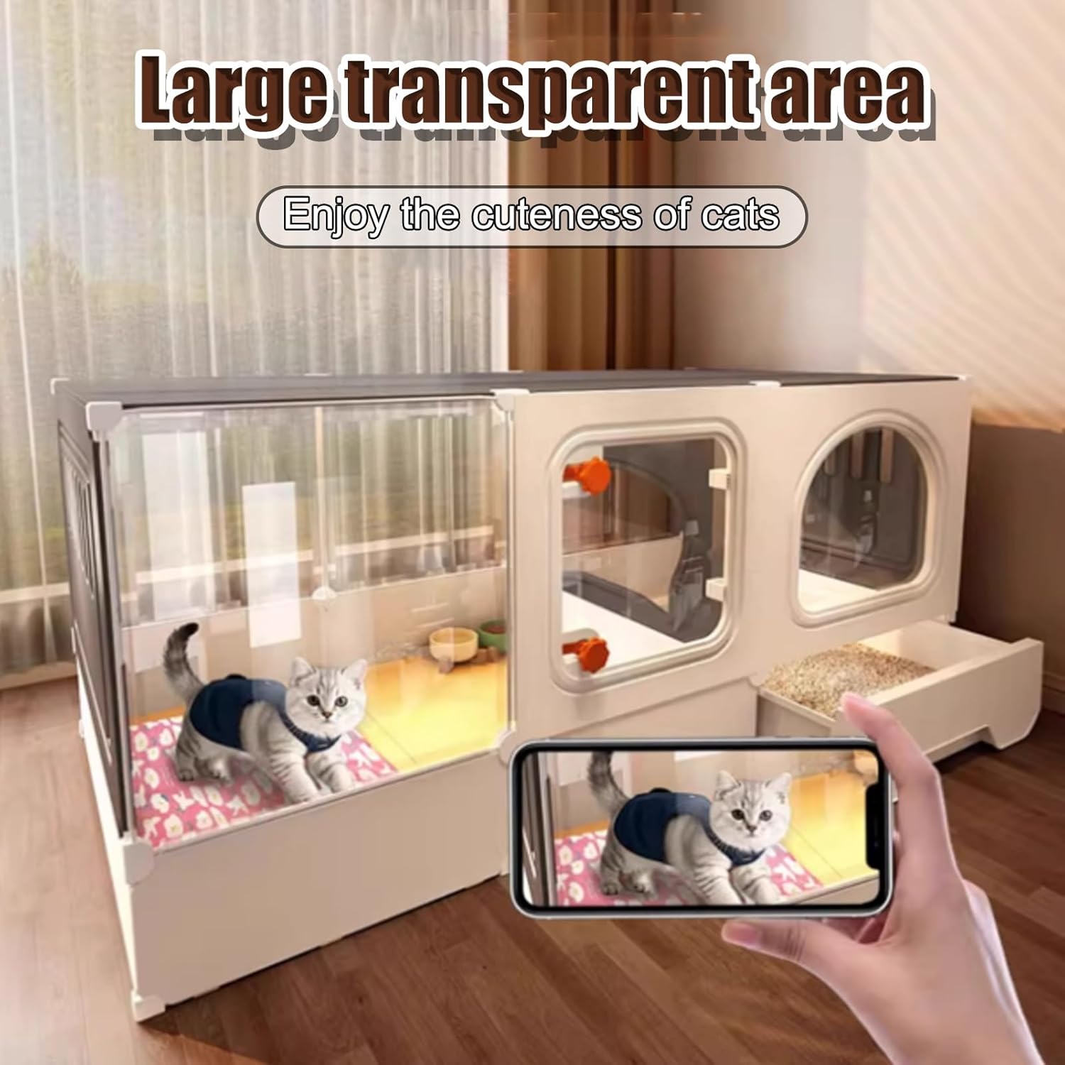 Multifunctional Indoor Cat Cage with Large Exercise Area & Detachable Litter Box - Perfect Home Solution for 1-2 Cats, Spacious & Comfortable for Happy Felines