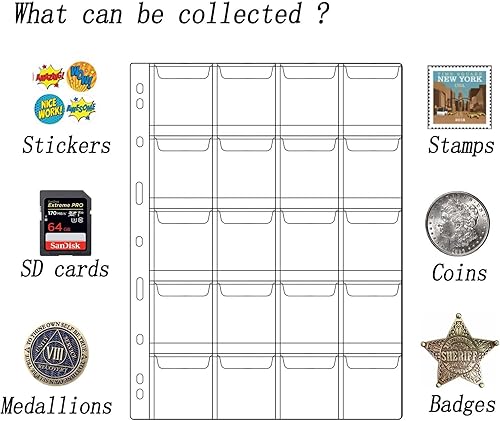 Miniatura 5 de 10 hojas de páginas de suministros para colección de monedas, página de bolsillo para coleccionar monedas con fundas estándar de 9 agujeros para