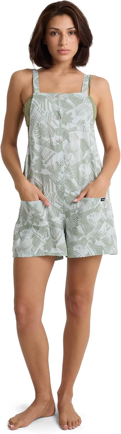 Volcom Women's Litehearted Printed Romper – Lightweight Viscose Short Romper With Front Buttons