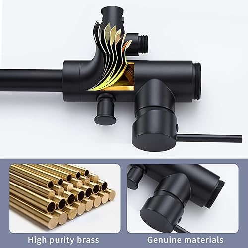 Miniatura 7 de TapLong Grifo de bañera de montaje en el suelo negro mate, relleno de bañera independiente, grifos de ducha de alto flujo con ducha de mano alto