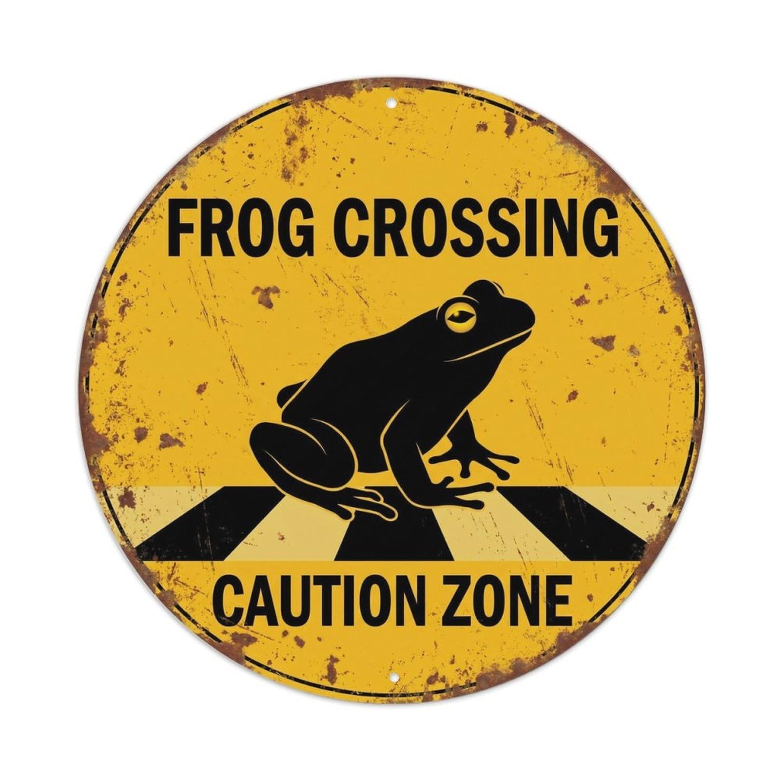 Metal Tin Sign Frog Crossing Caution Zone Vintage