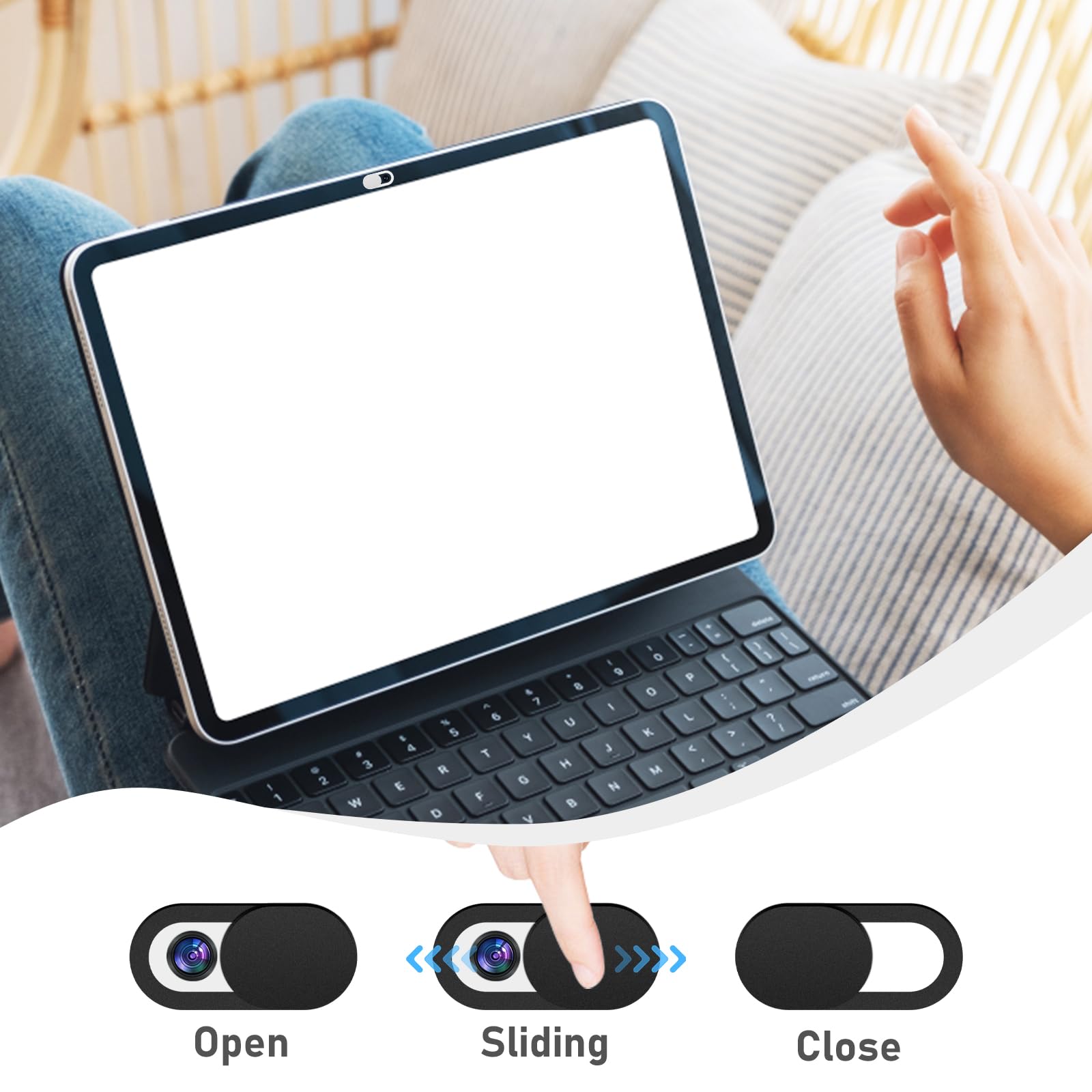 UKOFEW 8 Pezzi Webcam Cover, Copertura Webcam, Copri Webcam Slider, Ultra Sottile Camera Cover, per Laptop, PC, Computer Portatile, Phone, Tablet, Smartphones (Nero & Bianco)