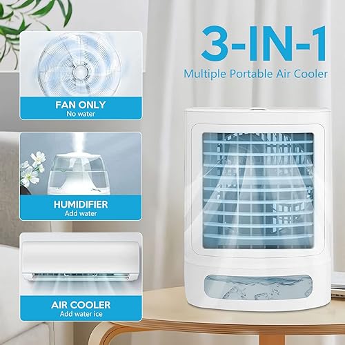Miniatura 2 de Mini aire acondicionado portátil, enfriador de aire evaporativo 3 en 1 - Fancole pequeño aire acondicionado con 3 niveles de humidificación, luz
