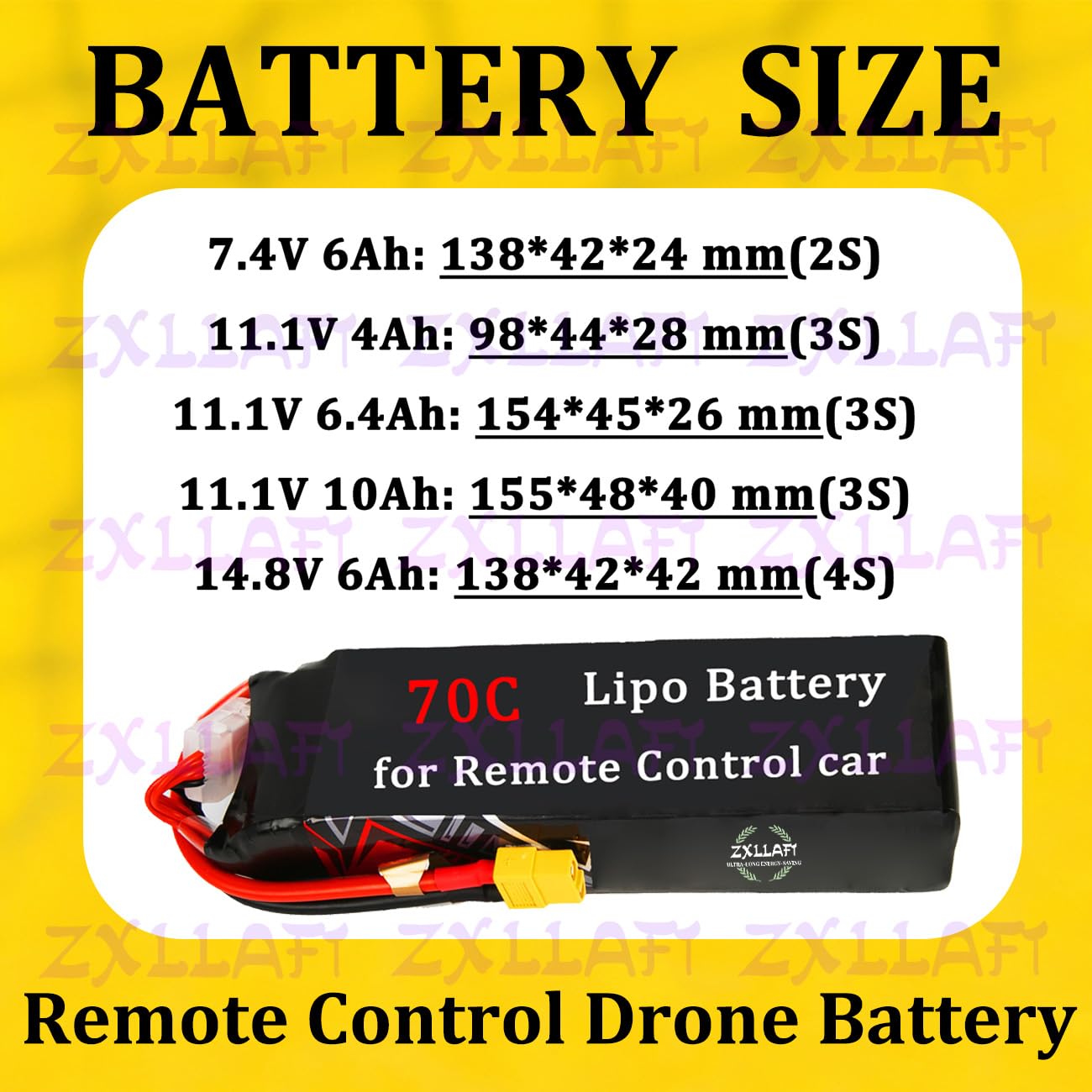 Batterie per droni 7,4V 14,8V Batterie al Litio | 70C Batterie LiPo 11,1V Batterie di ricambio 2S 3S 4S per auto radiocomandate, aeromodelli, buggy elettrici