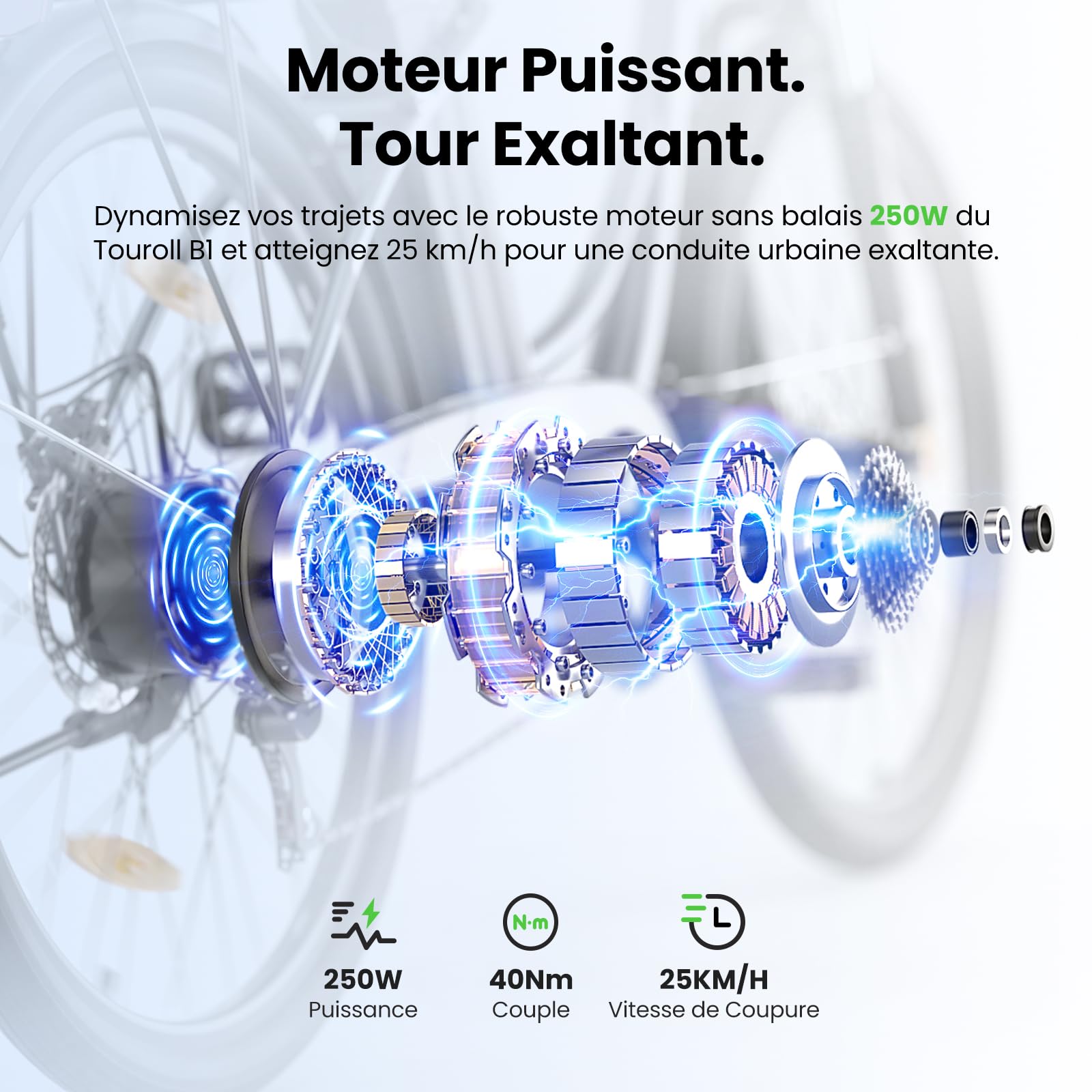 Touroll B1 Vélo Électrique, 26" vélo électrique Urbain avec 36V 15.6Ah Batterie Amovible, Vélo de Ville électrique 250W, 7 Vitesses, E-Bike Urbain pour Adulte
