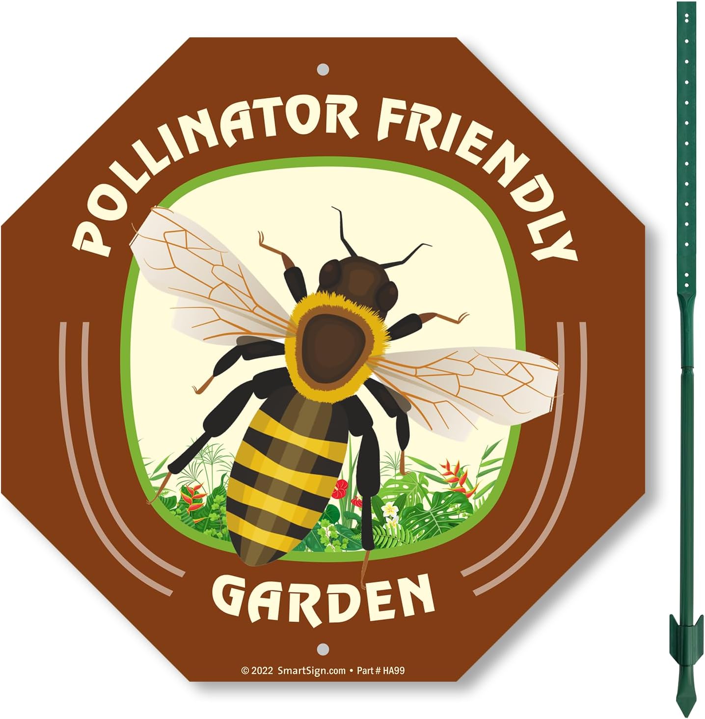 SmartSign 10 x 10 inch Bird & Pollinator Habitat, Pesticide Free Yard Sign & Stake Kit, 40 mil Laminated Rustproof Aluminum, 3 foot Stake, Set of 1, For Lawn, Garden
