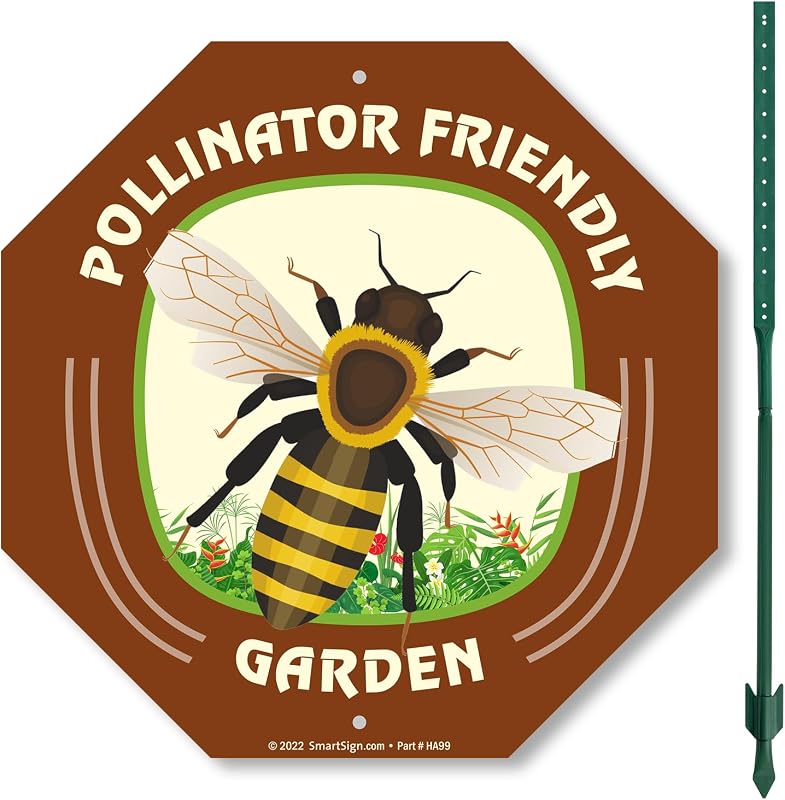 SmartSign 10 x 10 inch Pollinator Friendly Garden Sign & Stake Kit, 40 mil Laminated Rustproof Aluminum, 3 foot Stake, Set of 1, For Yard, Lawn