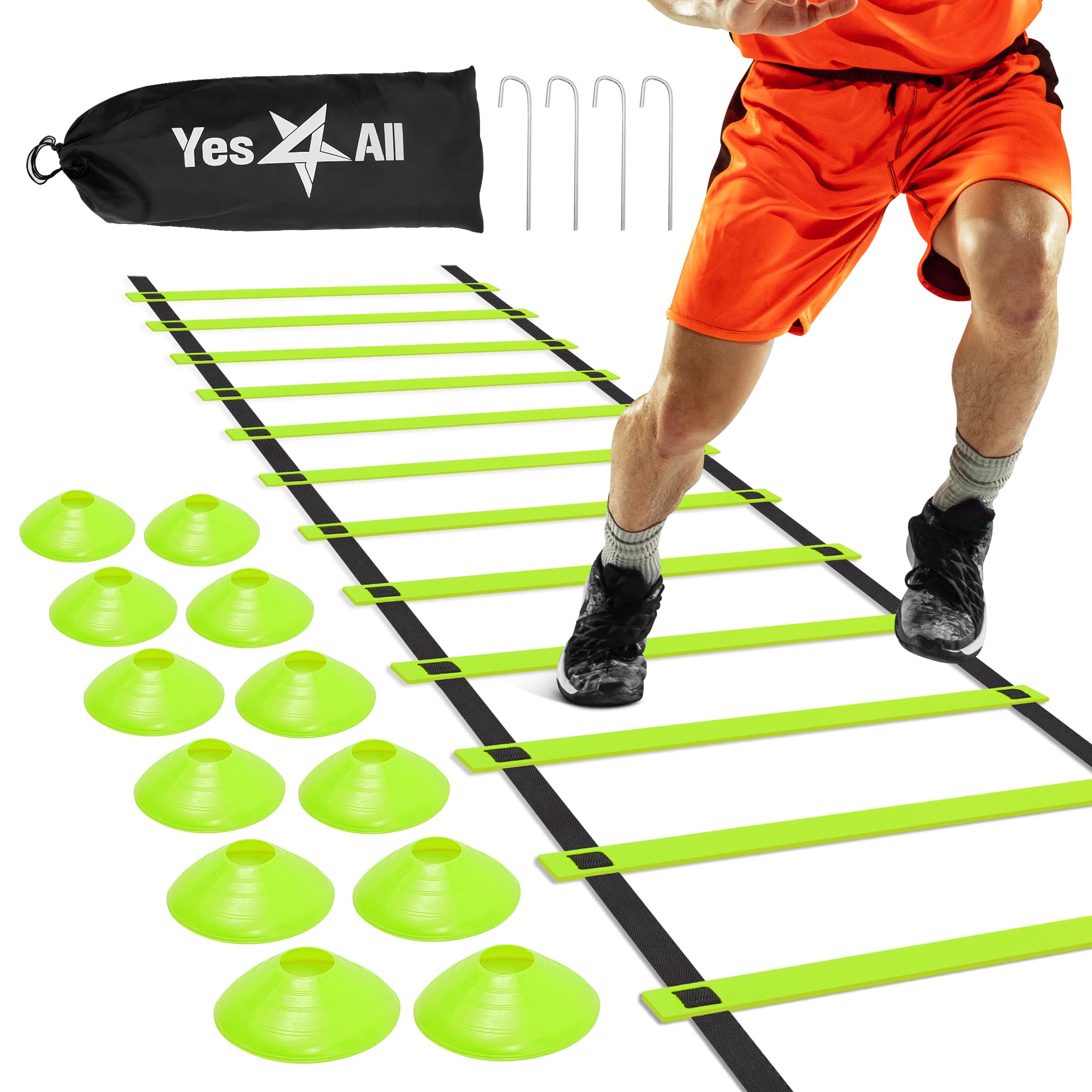 Yes4All Agility Ladder 8/12/20 Rungs, up to 7.6M, Football Ladder Training, Speed Training Equipment, Workout Ladder, Exercise Ladder for Soccer, Football, Rugby, Tennis, Basketball Practice