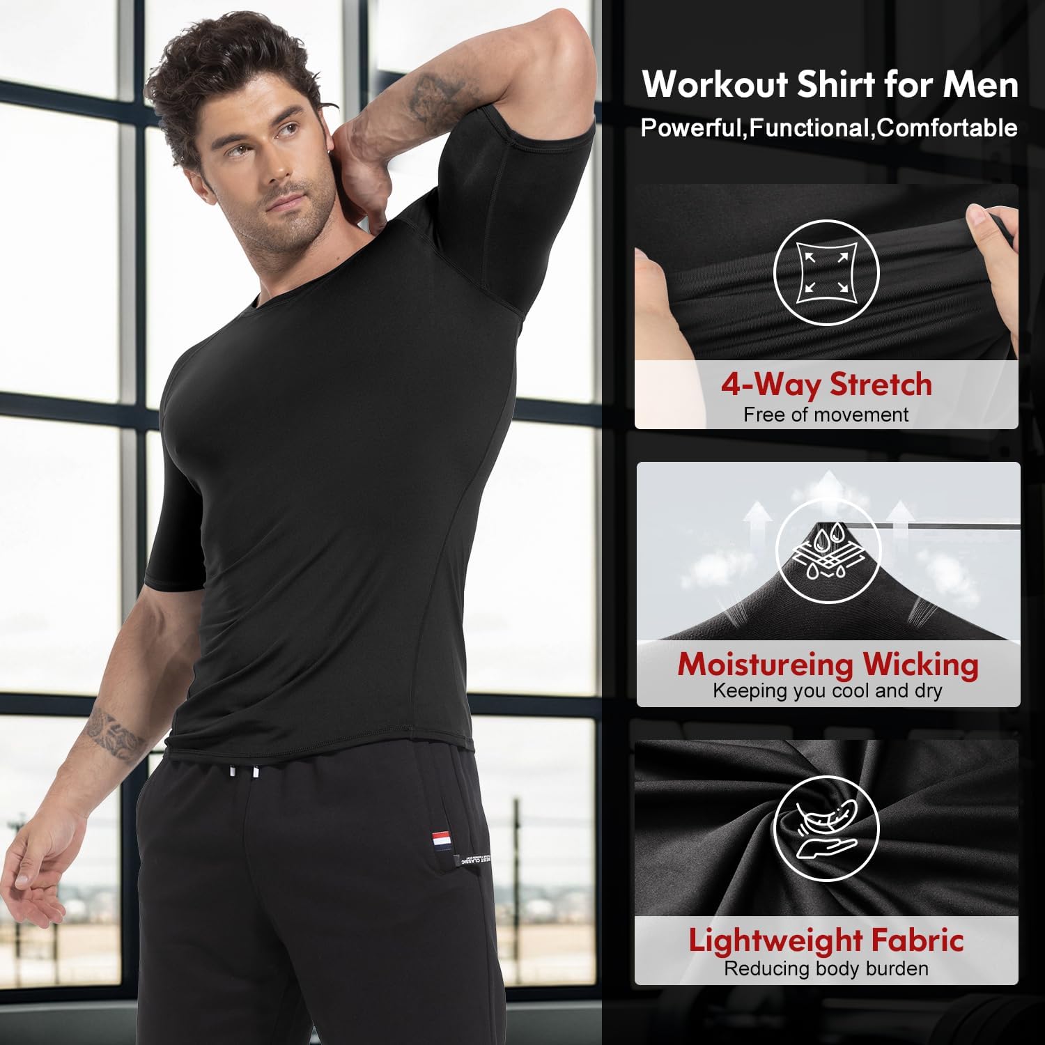 CL convallaria 4 Pack Compression Shirts Men Long Short Sleeve Cooling Dry Rash Guard Athletic Workout T Shirt for Sports - Image 3