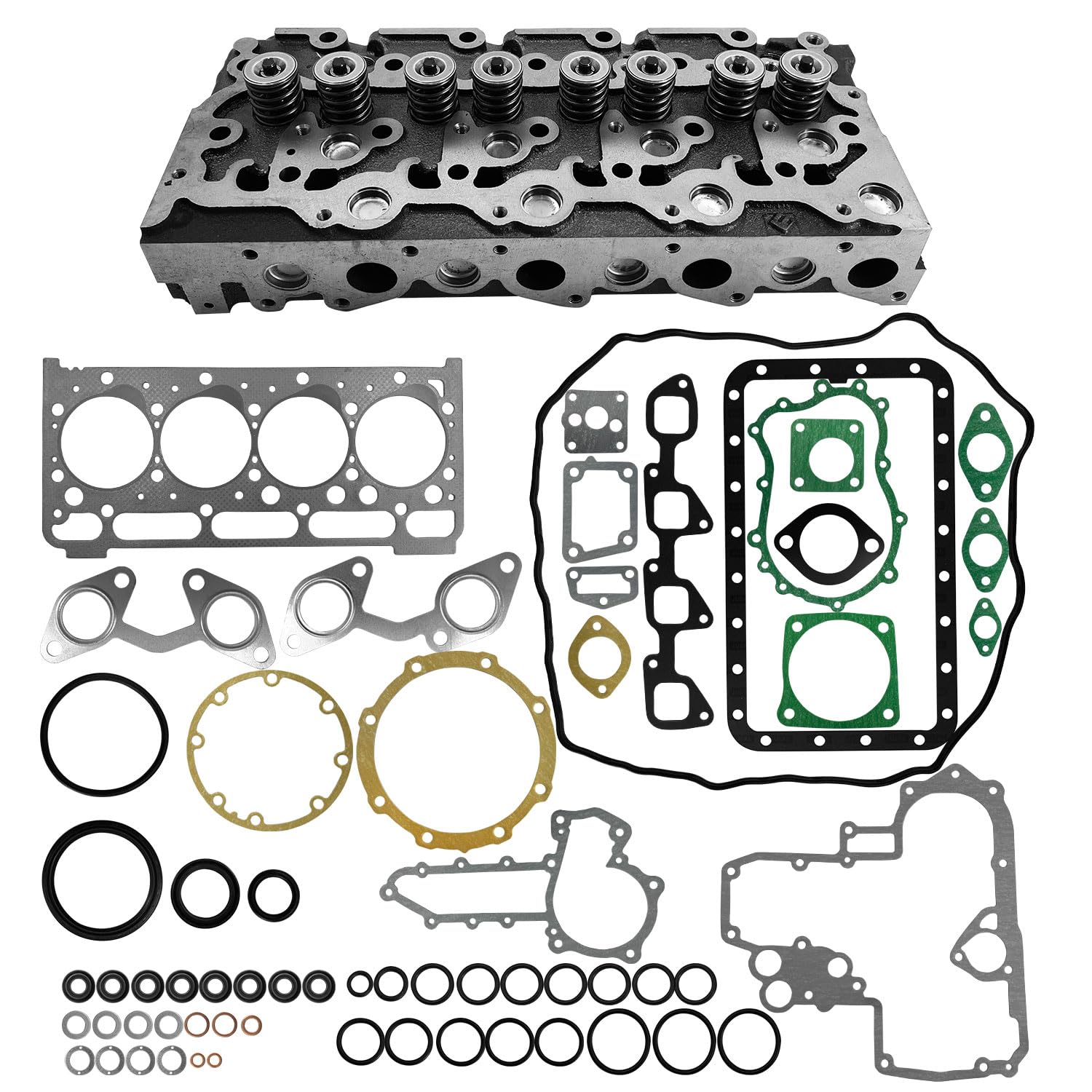 16429-0304 6655153 Complete Cylinder Head Full Gasket Kit Compatible with Kubota V2203 V2203T V2203E V2203B Engine Fit for Bobcat 331 334 337 753 763 773 S175 S185 S150 Skid Steer Loaders
