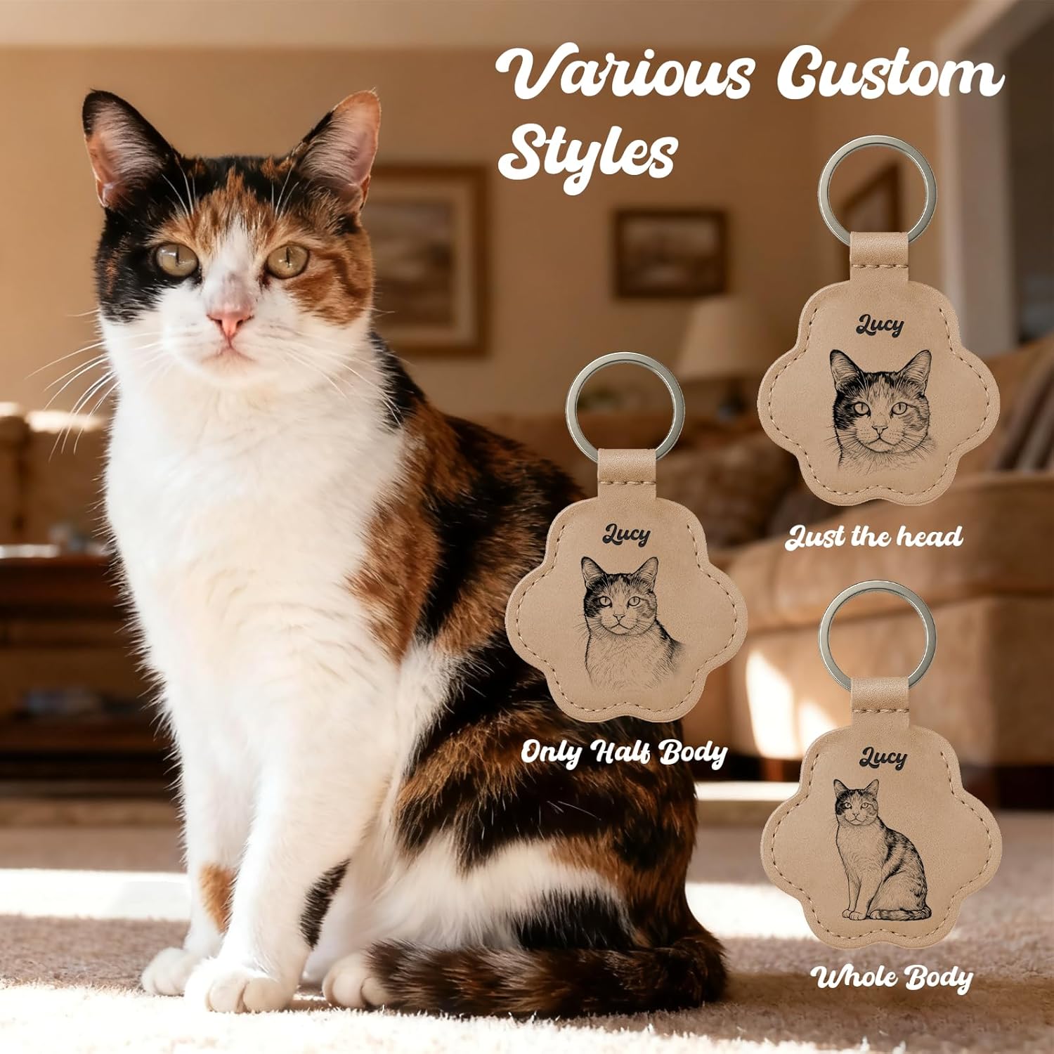 Personalized Dog Memorial Gifts - Custom Leather Pet Hair Keychain with Photo or Name, Dog Fur Keepsake for Bag or Key Holder - Image 4