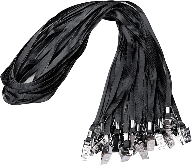 Wisdompro Pack of 17 Inch Colorful Blank Flat Woven Nylon Neck Lanyards / Straps / Strings with Metal Bulldog Clip Attachment for Face Mask, Office's ID Tags, Name Tags and Badge Holders - Assorted Colors (30Pcs Black Pack)