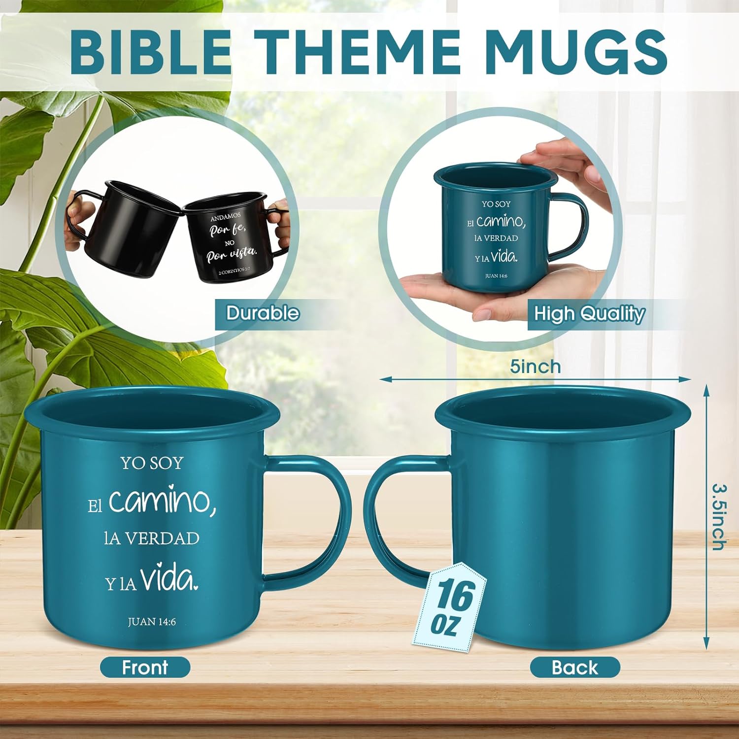 8 Pcs Christian Enamel Mugs 16oz Spanish Religious Inspirational Christmas Coffee Mugs with Bible Verse Christian Drinking Cups with Scripture Xmas Gifts for Men Women Church(Colorful)